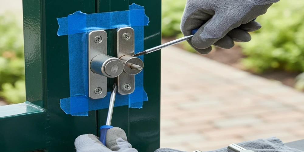 مراحل تعویض قفل درب حیاط بدون آسیب به چهارچوب و رنگ درب